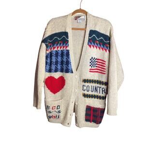 VINTAGE Army Patriotic Education School Cream Wool Sweater Large